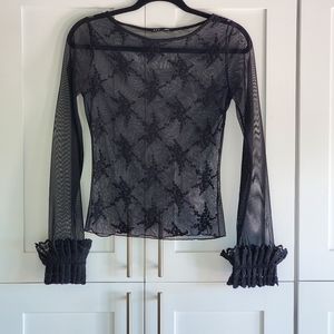 SASCH sheer emboridered lace cuff top M